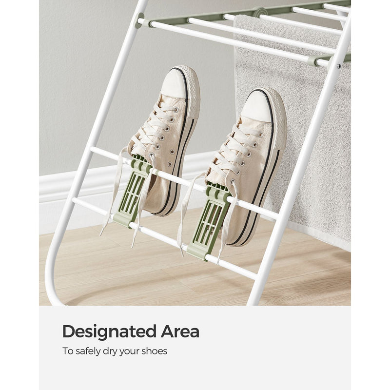 Foldable Clothes Airer with Multiple Drying Rails in White and Green by Songmics
