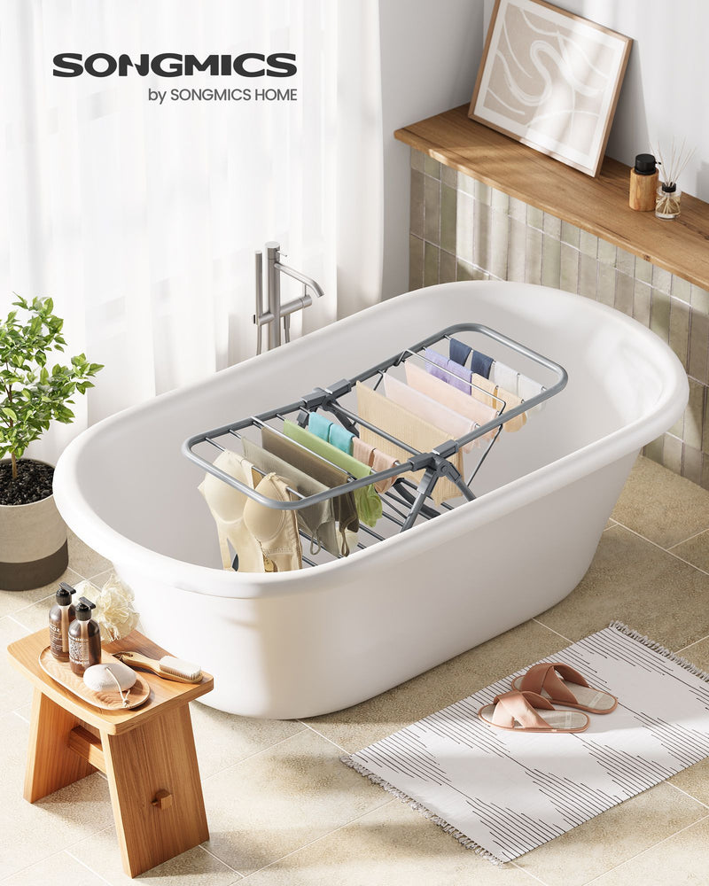 Small Foldable Two Tier Laundry Airer in Dove Grey Ideal for Drying Clothes by Songmics