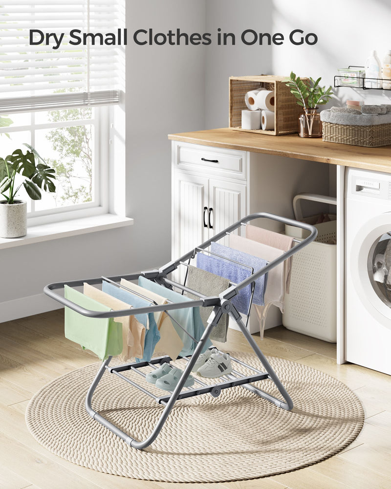 Small Foldable Two Tier Laundry Airer in Dove Grey Ideal for Drying Clothes by Songmics