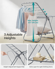 Small Foldable Two Tier Laundry Airer in Dove Grey Ideal for Drying Clothes by Songmics