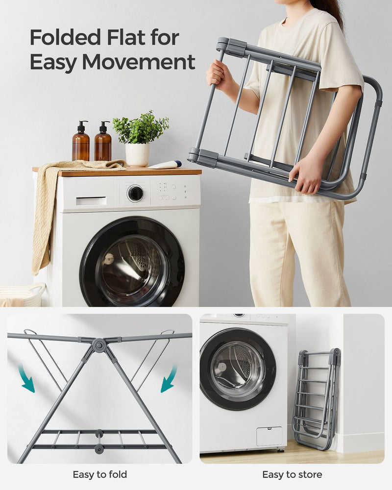 Small Foldable Two Tier Laundry Airer in Dove Grey Ideal for Drying Clothes by Songmics