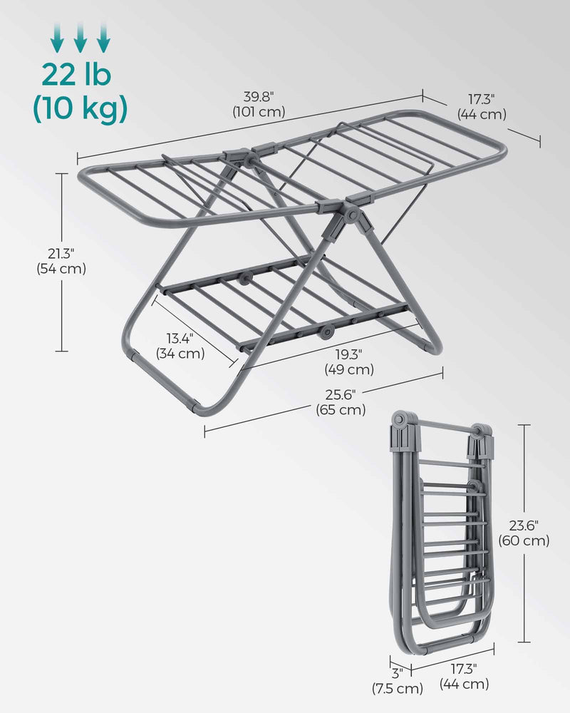 Small Foldable Two Tier Laundry Airer in Dove Grey Ideal for Drying Clothes by Songmics