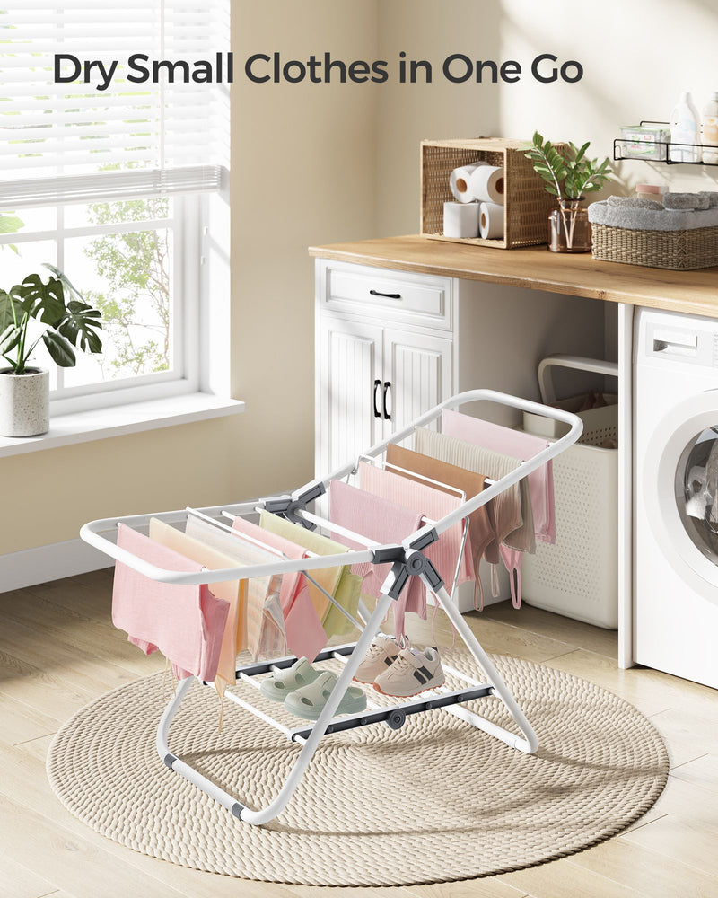 Small Foldable Two Tier Laundry Airer in Cloud White Space Saving Design by Songmics