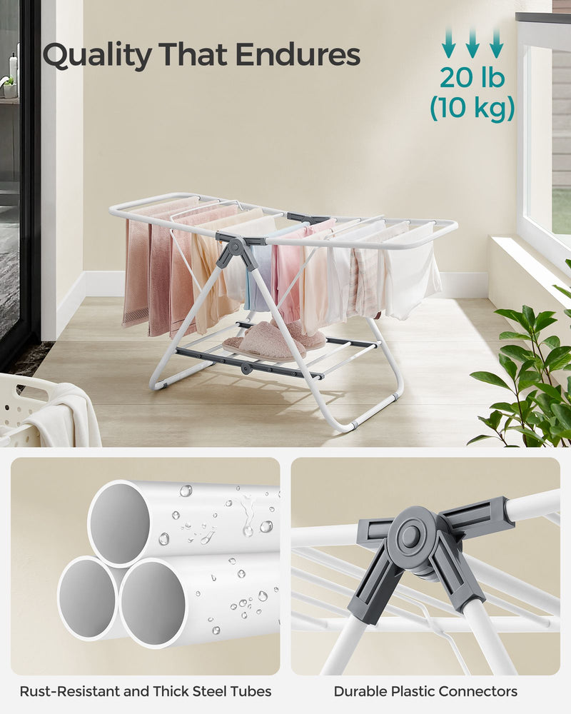 Small Foldable Two Tier Laundry Airer in Cloud White Space Saving Design by Songmics