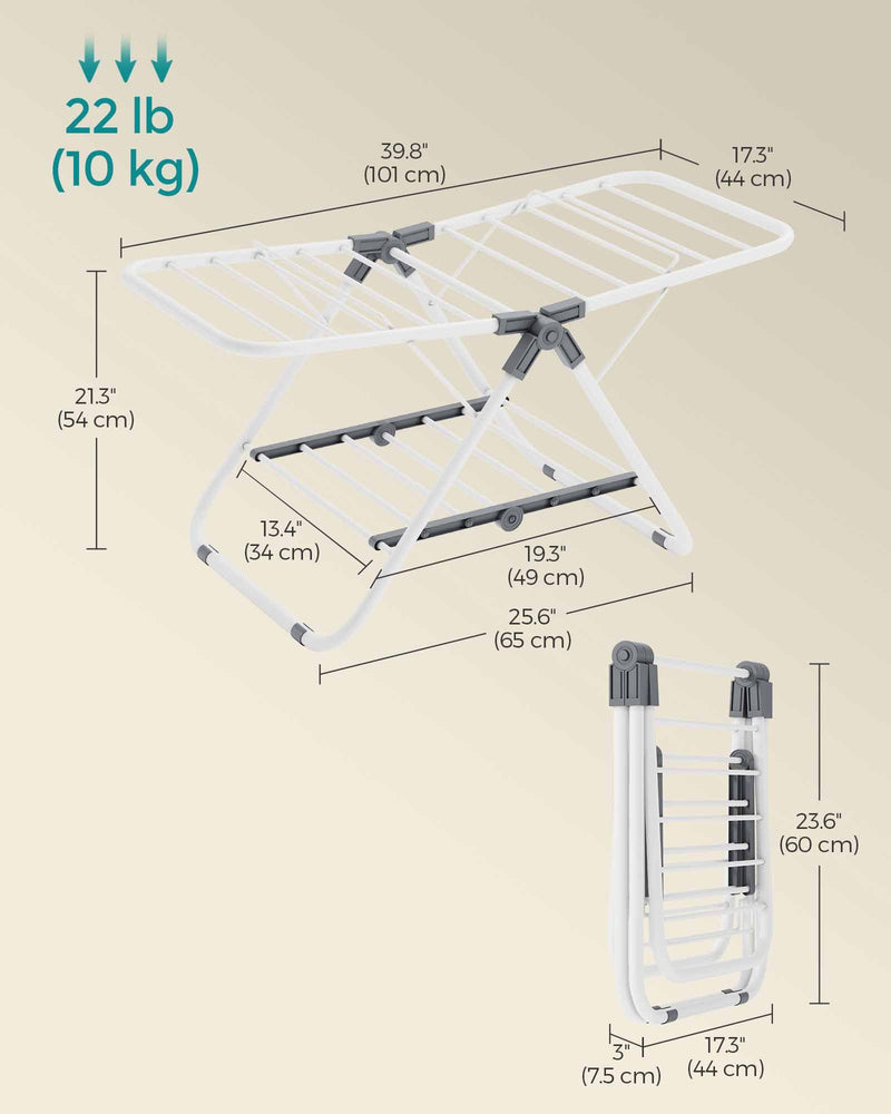 Small Foldable Two Tier Laundry Airer in Cloud White Space Saving Design by Songmics