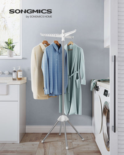 Silver Stainless Steel Foldable Rotary Clothes Drying Rack with 3 Arms for Indoors by Songmics