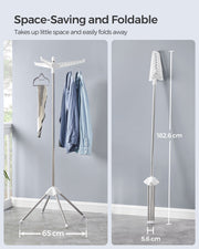 Silver Stainless Steel Foldable Rotary Clothes Drying Rack with 3 Arms for Indoors by Songmics