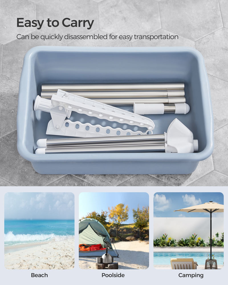 Silver Stainless Steel Foldable Rotary Clothes Drying Rack with 3 Arms for Indoors by Songmics