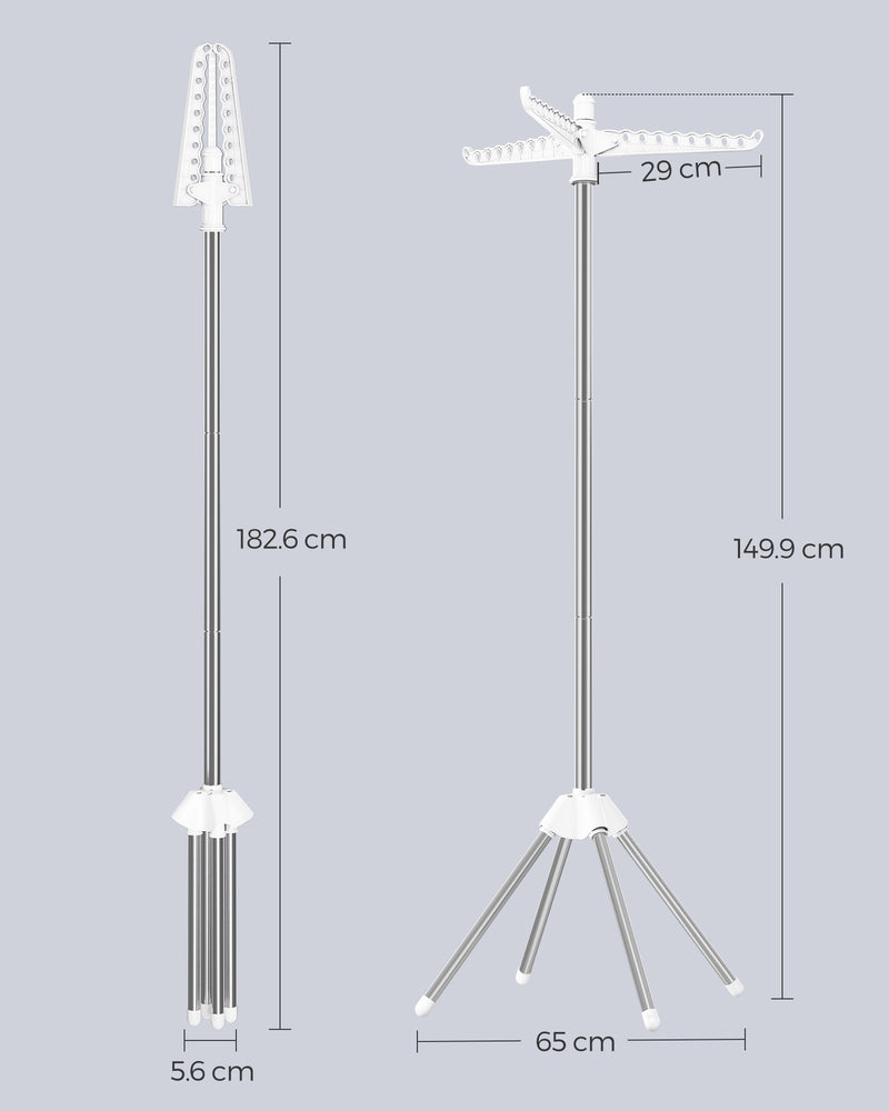 Silver Stainless Steel Foldable Rotary Clothes Drying Rack with 3 Arms for Indoors by Songmics