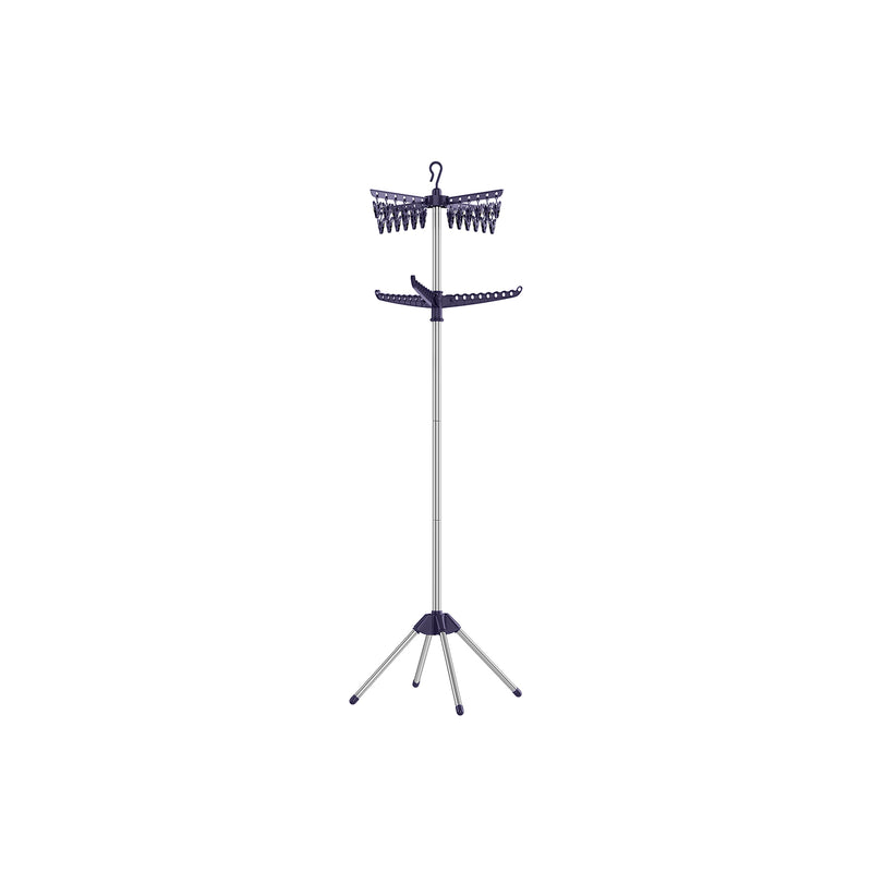 Folding Clothes Airer with 3 Rotating Arms Space Saving Design Blue and Silver by Songmics