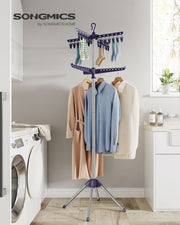 Folding Clothes Airer with 3 Rotating Arms Space Saving Design Blue and Silver by Songmics