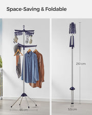 Folding Clothes Airer with 3 Rotating Arms Space Saving Design Blue and Silver by Songmics
