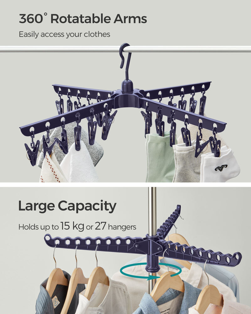 Folding Clothes Airer with 3 Rotating Arms Space Saving Design Blue and Silver by Songmics