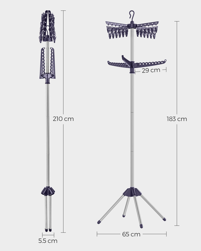 Folding Clothes Airer with 3 Rotating Arms Space Saving Design Blue and Silver by Songmics