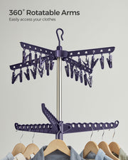 Folding Clothes Airer with 3 Rotating Arms Space Saving Design Blue and Silver by Songmics