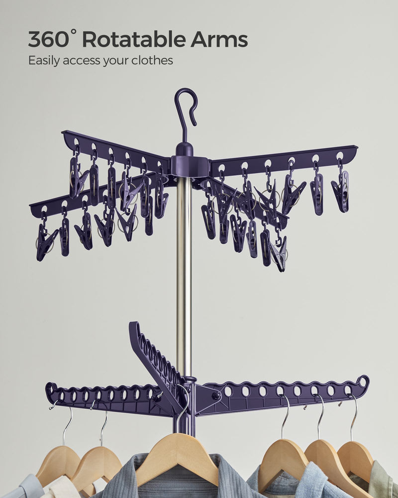 Folding Clothes Airer with 3 Rotating Arms Space Saving Design Blue and Silver by Songmics