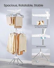 Tall Clothes Airer with 6 Rotating Arms for Hangers in White and Silver by Songmics