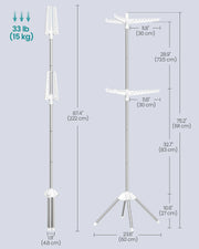 Tall Clothes Airer with 6 Rotating Arms for Hangers in White and Silver by Songmics