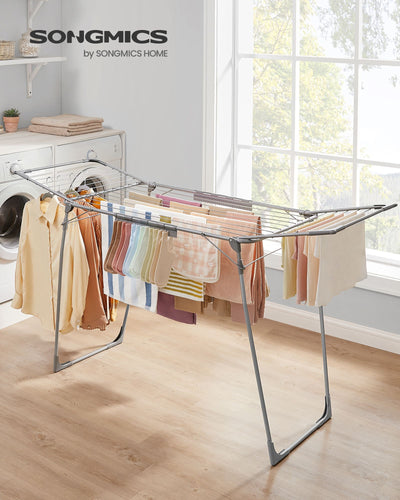 Foldable Winged Clothes Airer with Drying Rack 56 cm Wide Rust Resistant by Songmics