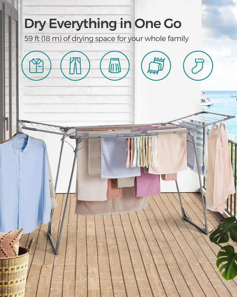 Foldable Winged Clothes Airer with Drying Rack 56 cm Wide Rust Resistant by Songmics