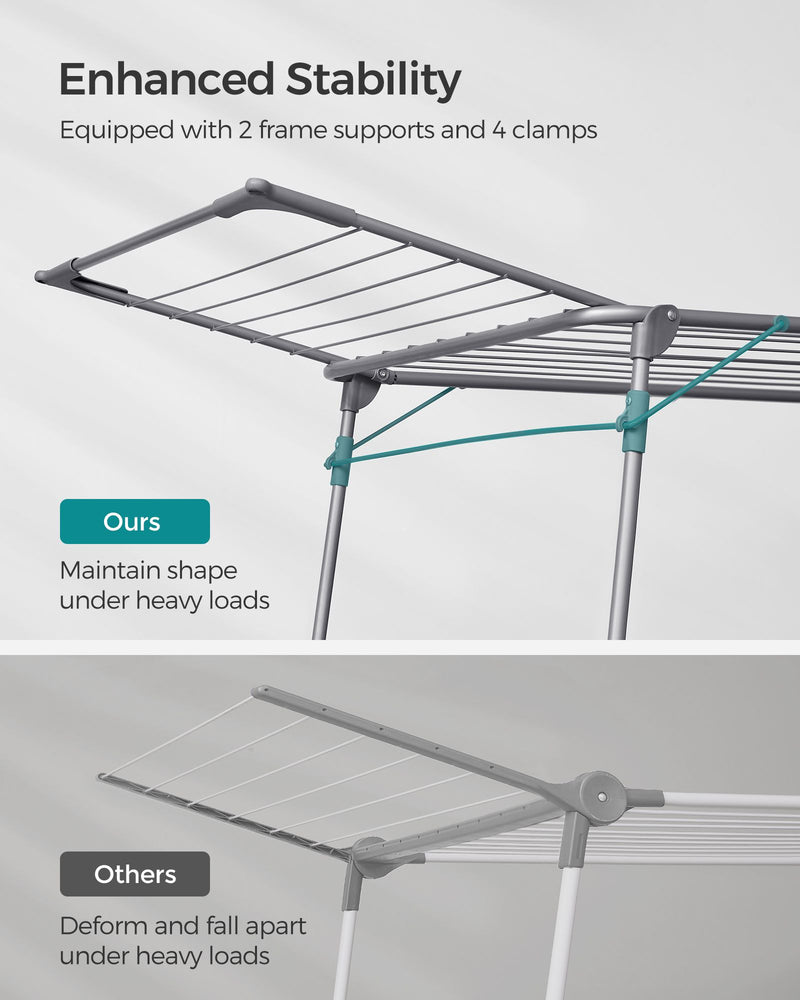 Foldable Winged Clothes Airer with Drying Rack 56 cm Wide Rust Resistant by Songmics