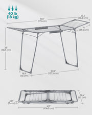 Foldable Winged Clothes Airer with Drying Rack 56 cm Wide Rust Resistant by Songmics