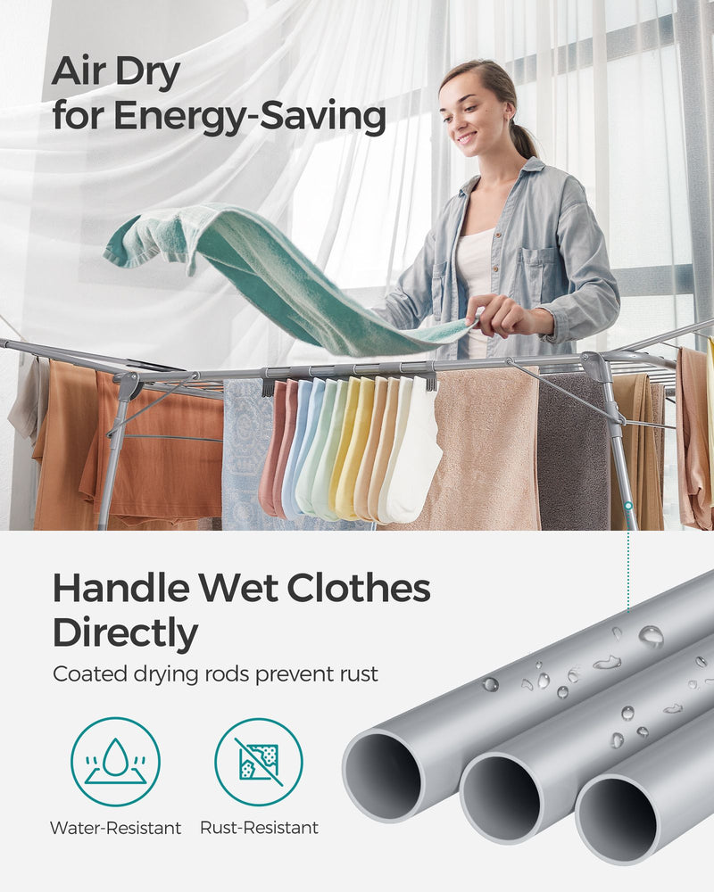 Foldable Winged Clothes Airer with Drying Rack 56 cm Wide Rust Resistant by Songmics