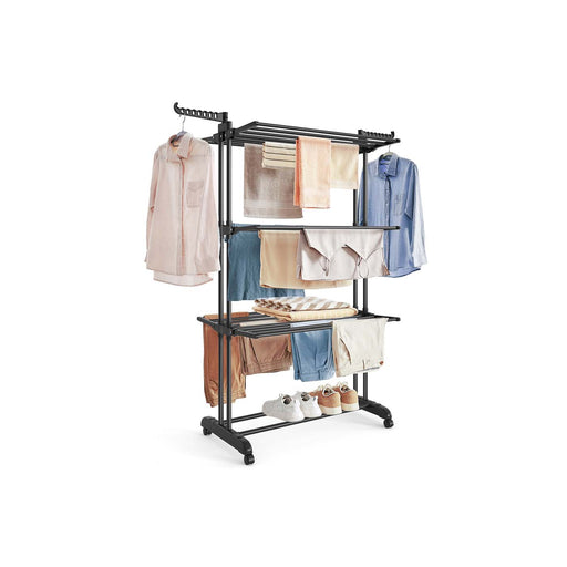 4 Tier Foldable Clothes Airer Large Drying Rack in Ink Black for Indoor Use by Songmics