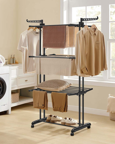 4 Tier Foldable Clothes Airer Large Drying Rack in Ink Black for Indoor Use by Songmics