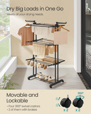4 Tier Foldable Clothes Airer Large Drying Rack in Ink Black for Indoor Use by Songmics