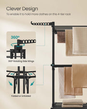 4 Tier Foldable Clothes Airer Large Drying Rack in Ink Black for Indoor Use by Songmics