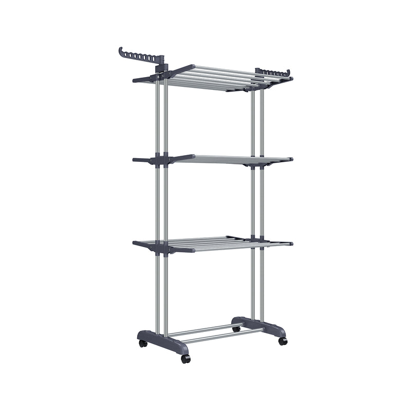4 Tier Foldable Clothes Airer Drying Rack with Large Hanging Space in Grey by Songmics