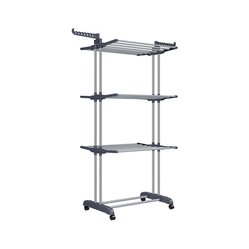 4 Tier Foldable Clothes Airer Drying Rack with Large Hanging Space in Grey by Songmics