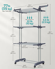4 Tier Foldable Clothes Airer Drying Rack with Large Hanging Space in Grey by Songmics
