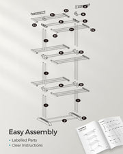4 Tier Foldable Clothes Airer Drying Rack with Large Hanging Space in Grey by Songmics