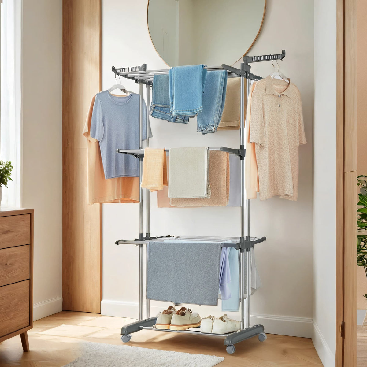 Songmics Tall Foldable Clothes Drying Rack Stainless Steel 68 Inch ...