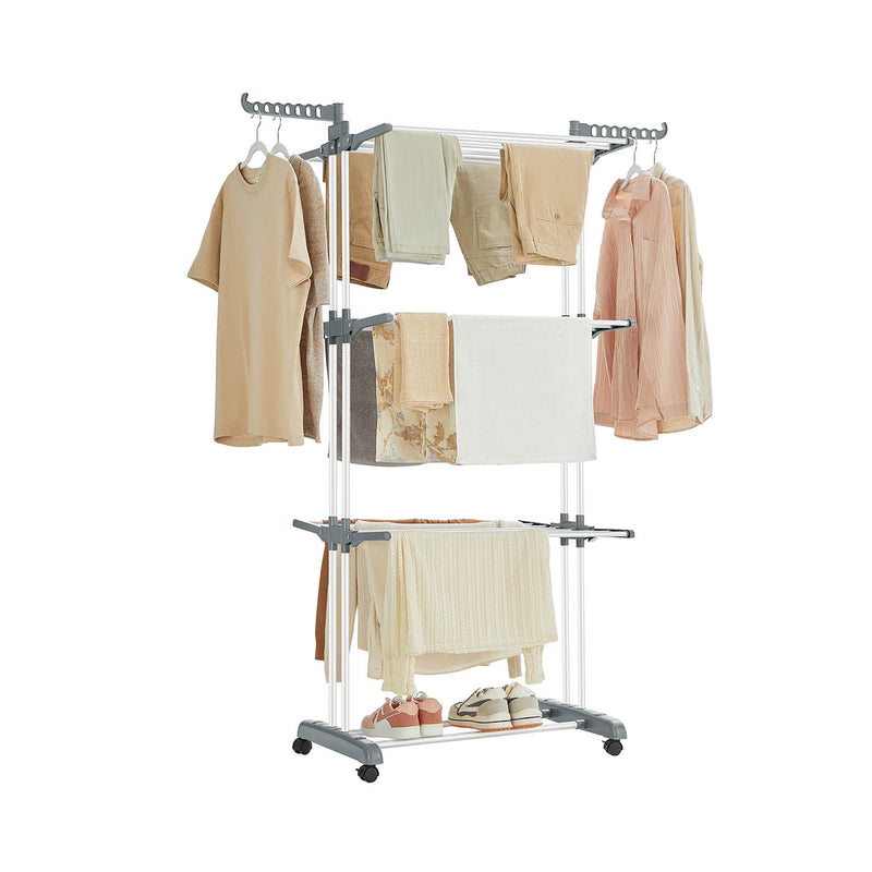 4 Tier Foldable Clothes Airer Drying Rack White Space Saving Indoor Laundry Stand by Songmics