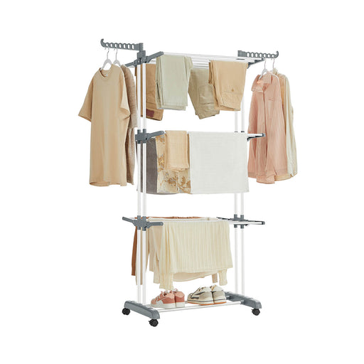 4 Tier Foldable Clothes Airer Drying Rack White Space Saving Indoor Laundry Stand by Songmics