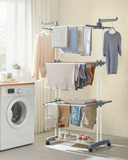 4 Tier Foldable Clothes Airer Drying Rack White Space Saving Indoor Laundry Stand by Songmics