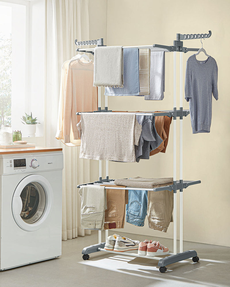 4 Tier Foldable Clothes Airer Drying Rack White Space Saving Indoor Laundry Stand by Songmics