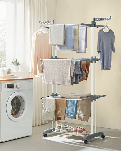 4 Tier Foldable Clothes Airer Drying Rack White Space Saving Indoor Laundry Stand by Songmics