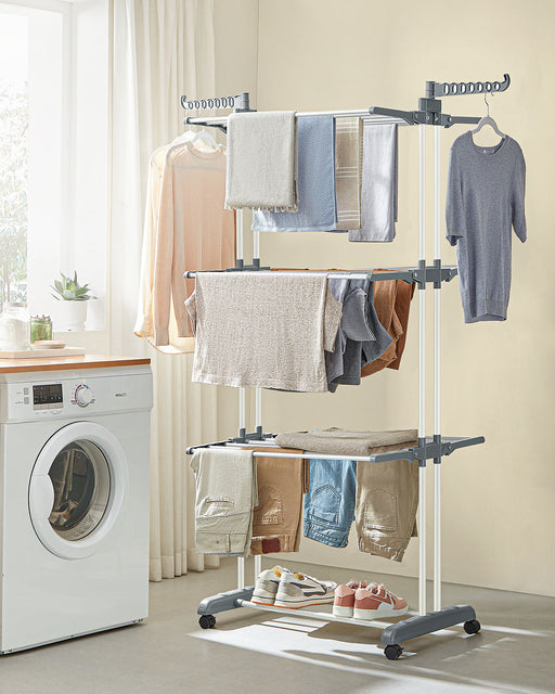 4 Tier Foldable Clothes Airer Drying Rack White Space Saving Indoor Laundry Stand by Songmics