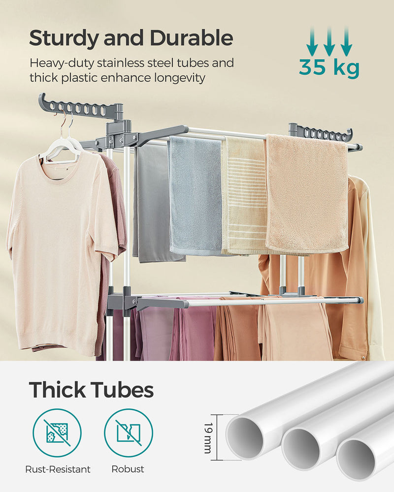 4 Tier Foldable Clothes Airer Drying Rack White Space Saving Indoor Laundry Stand by Songmics