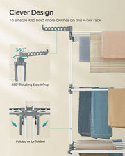 4 Tier Foldable Clothes Airer Drying Rack White Space Saving Indoor Laundry Stand by Songmics