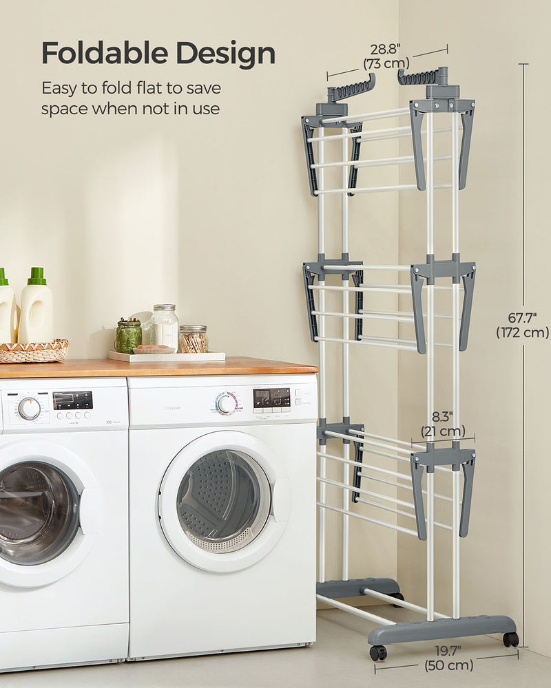 4 Tier Foldable Clothes Airer Drying Rack White Space Saving Indoor Laundry Stand by Songmics