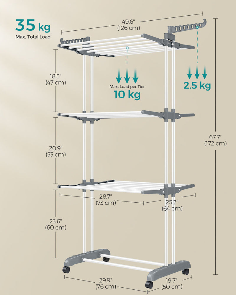 4 Tier Foldable Clothes Airer Drying Rack White Space Saving Indoor Laundry Stand by Songmics