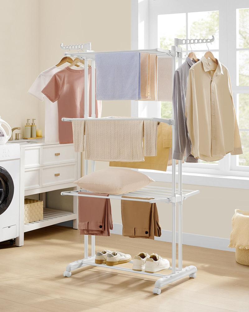 4 Tier Stainless Steel Clothes Drying Rack Foldable with Expandable Wings by Songmics