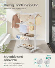 4 Tier Stainless Steel Clothes Drying Rack Foldable with Expandable Wings by Songmics