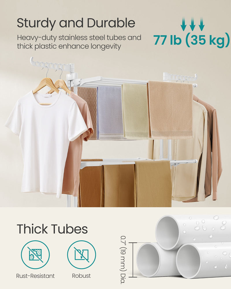 4 Tier Stainless Steel Clothes Drying Rack Foldable with Expandable Wings by Songmics