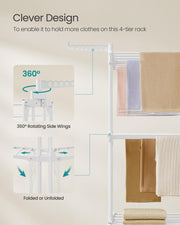 4 Tier Stainless Steel Clothes Drying Rack Foldable with Expandable Wings by Songmics